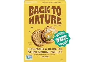 Back to Nature Rosemary & Olive Oil Stoneground Wheat Crackers, Non-GMO, Plant-Based Snack Cracker, Made with Whole Grains & Flax Seed, 5oz Box