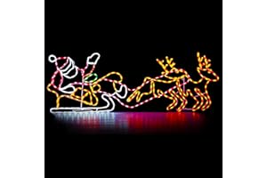 ZHOUDUIDUI 315L LED Long Lighted Santa Claus Sleigh and Reindeer Lights, Colorful Neon Light Sign Animated Christmas Decoration for Indoor Outdoor Christmas Decoration