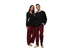 U2SKIIN Couple Pajama Sets, Plaid Pajama Set for Men and Women Soft Warm Pjs Set