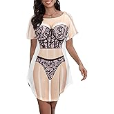 Women's Cute Bikini Printed T Shirt Dress Short Sleeve Baggy Shirt Beach Fun Swimwear Cover Up Dress