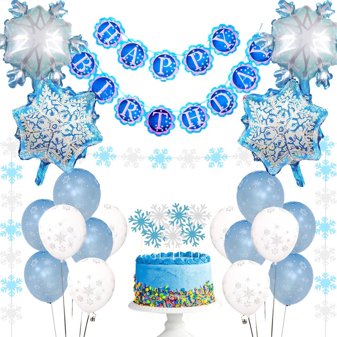 Snowflake Birthday Decorations Happy Birthday Banner, Snowflake Garland
