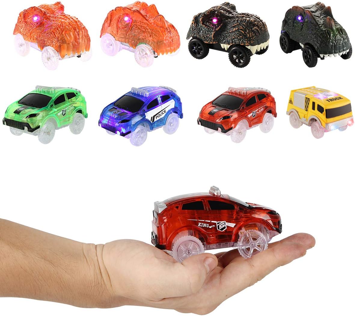 Car Tracks Replacement, Glow in The Dark Toy Cars With 5 Flashing LED Lights - Image 5