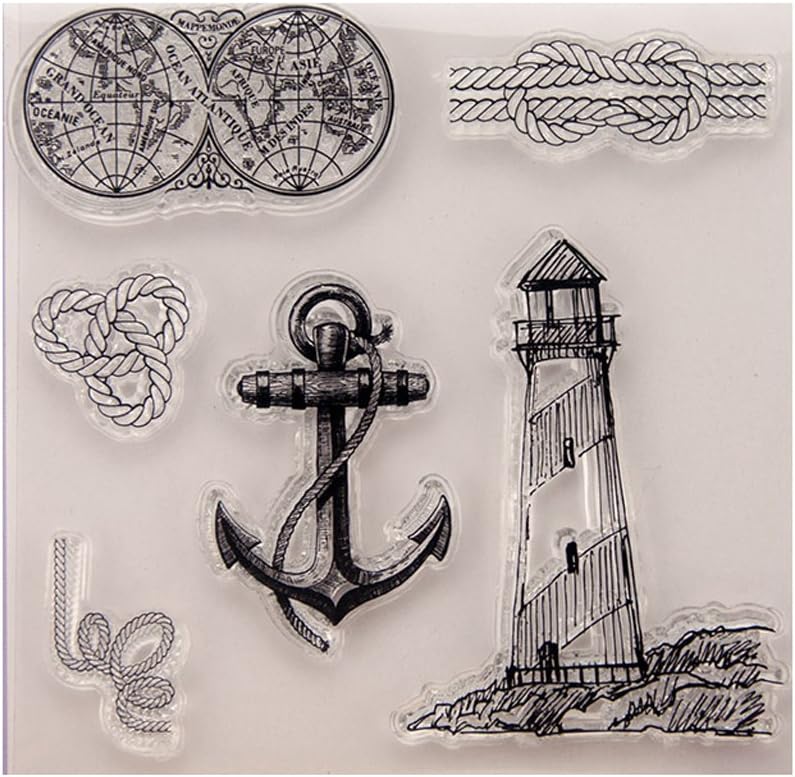 sayletre Clear Silicone Stamp Sheet Printing Scrapbooking Embossing Stamper Transparent Cling Seal for DIY Scrapbook Photo Albums Paper Notebook Card Making Arts Crafts Supplies Map & Rope