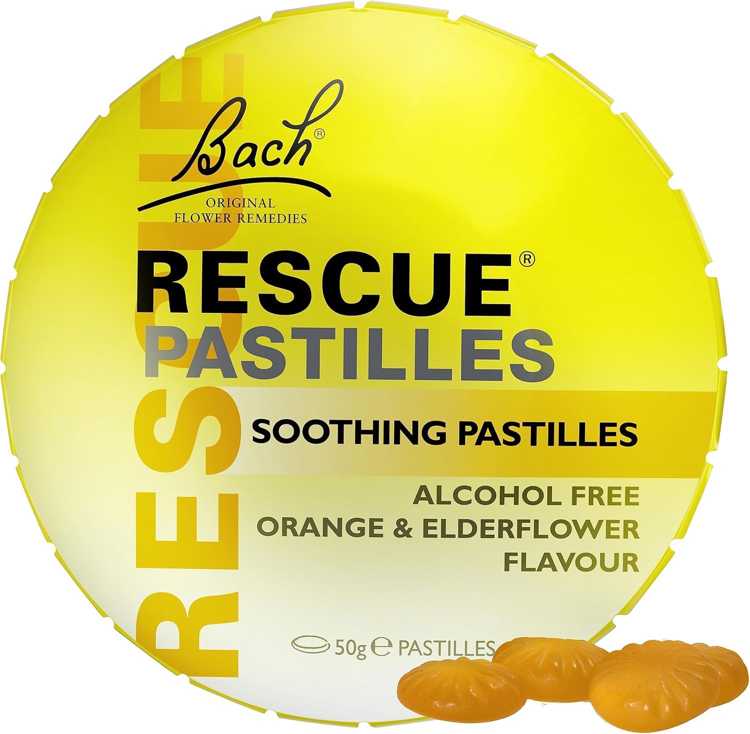 Rescue Remedy Pastilles | Orange & Elderflower Flavoured | Daily Support for Stressful Moments | Bach Original Flower Essences | Chewable Pastilles | 50g Travel Tin