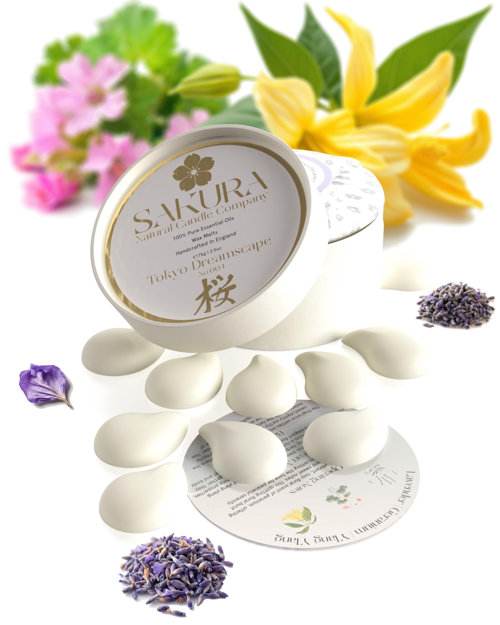 Tokyo Dreamscape Luxury Wax Melts for Relaxation & Sleep Aid- Strong Scented Pure Essential Oils with Geranium, French Lavender & Ylang Ylang – Beautiful Gift Pack of 10 Wax Melts