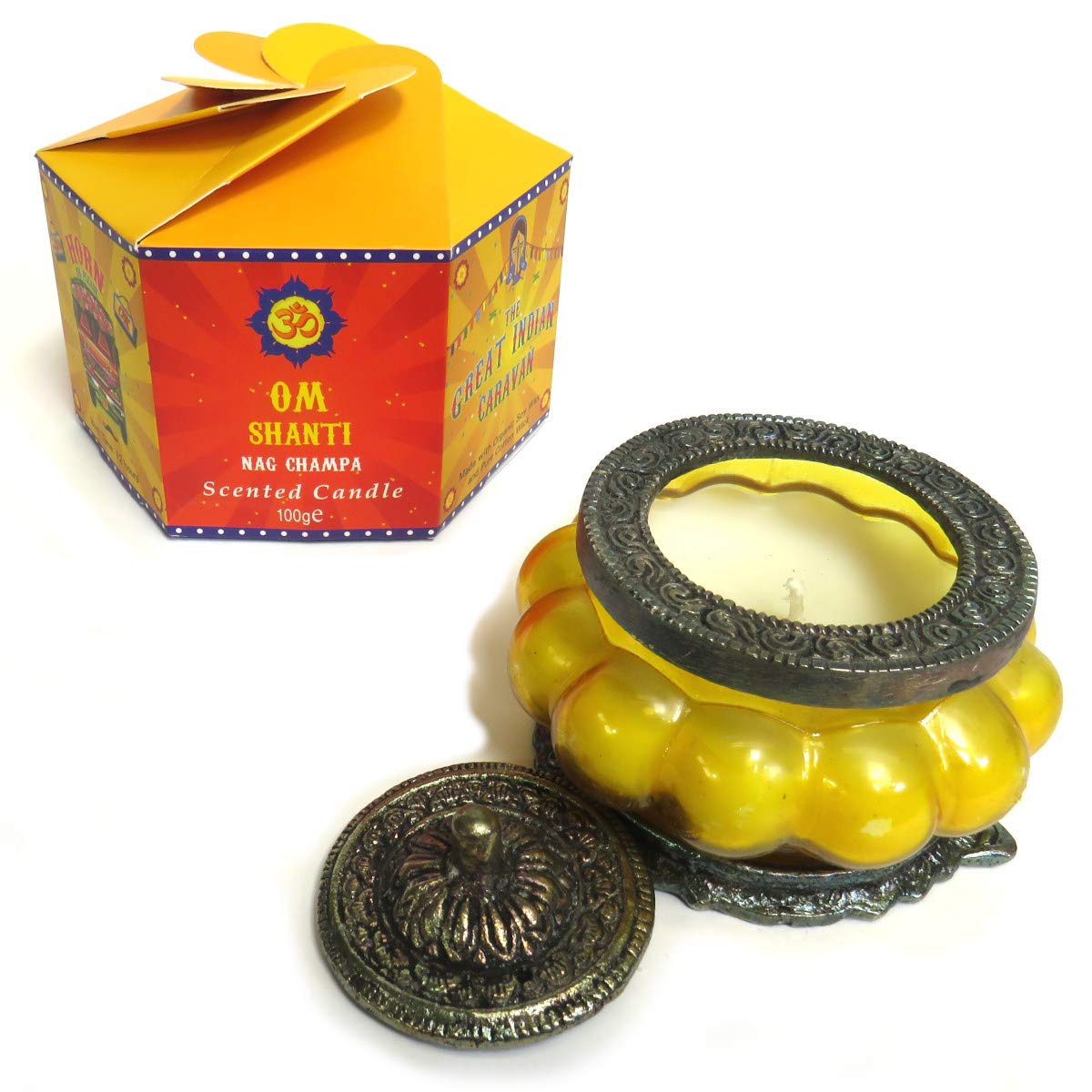 Scented Organic Candle in a vintage glass jar- Long burning soy wax form our Great Caravan Range - 100g - Fair trade product made in India (Nag Champa Scent)