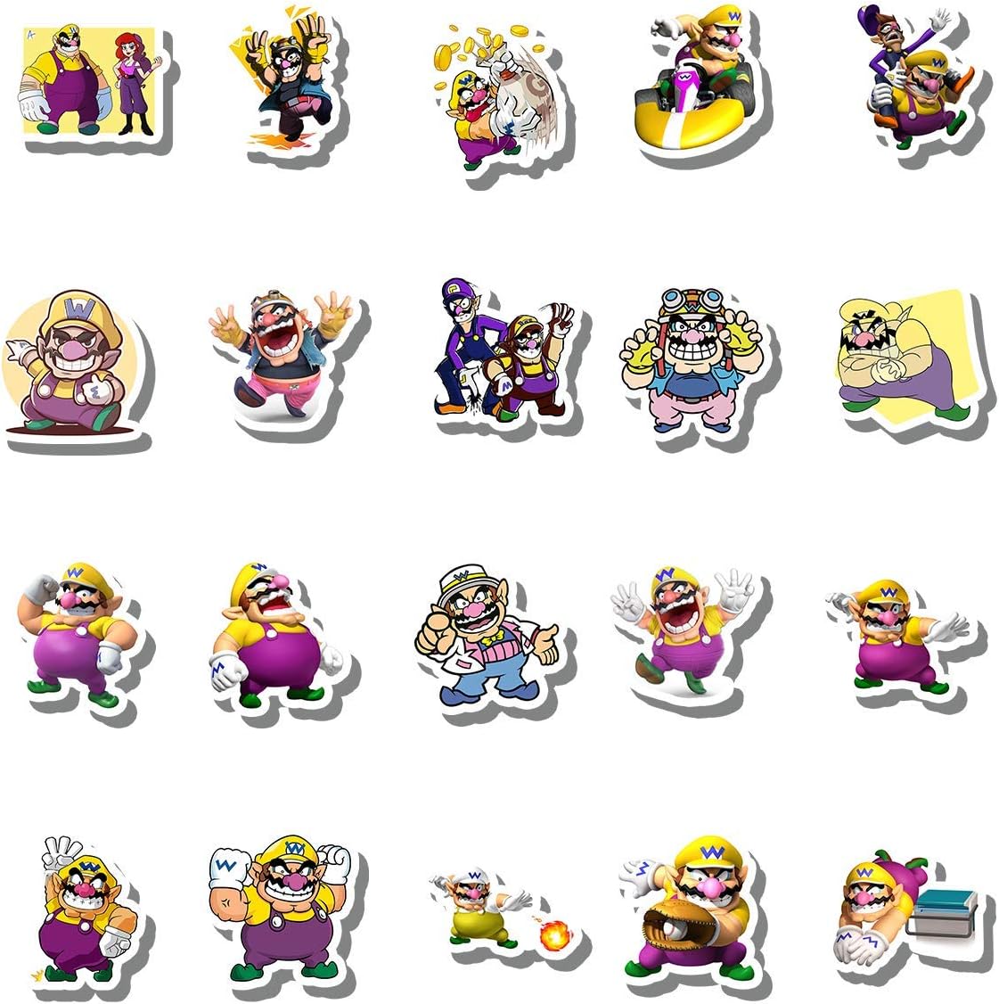 20 PCS Stickers Pack Wario Aesthetic Vinyl Colorful Waterproof for Water Bottle Laptop Scrapbooking Luggage Guitar Skateboard