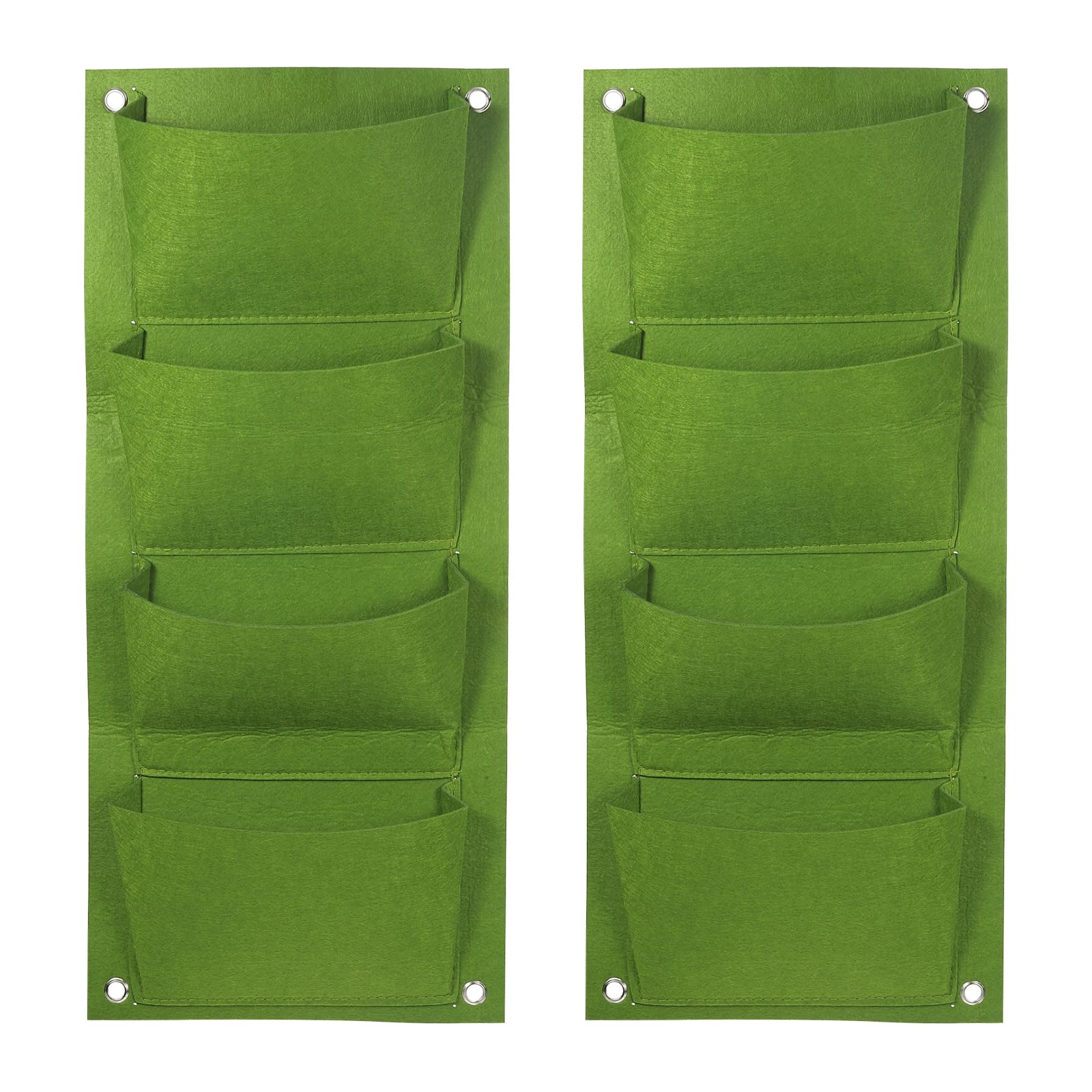PATIKIL 4 Pocket Vertical Hanging Grow Bags, 2 Pack Wall Mounted Felt Fabric Planters, Green, 63.5 x 25.4 x 20 cm, Indoor/Outdoor