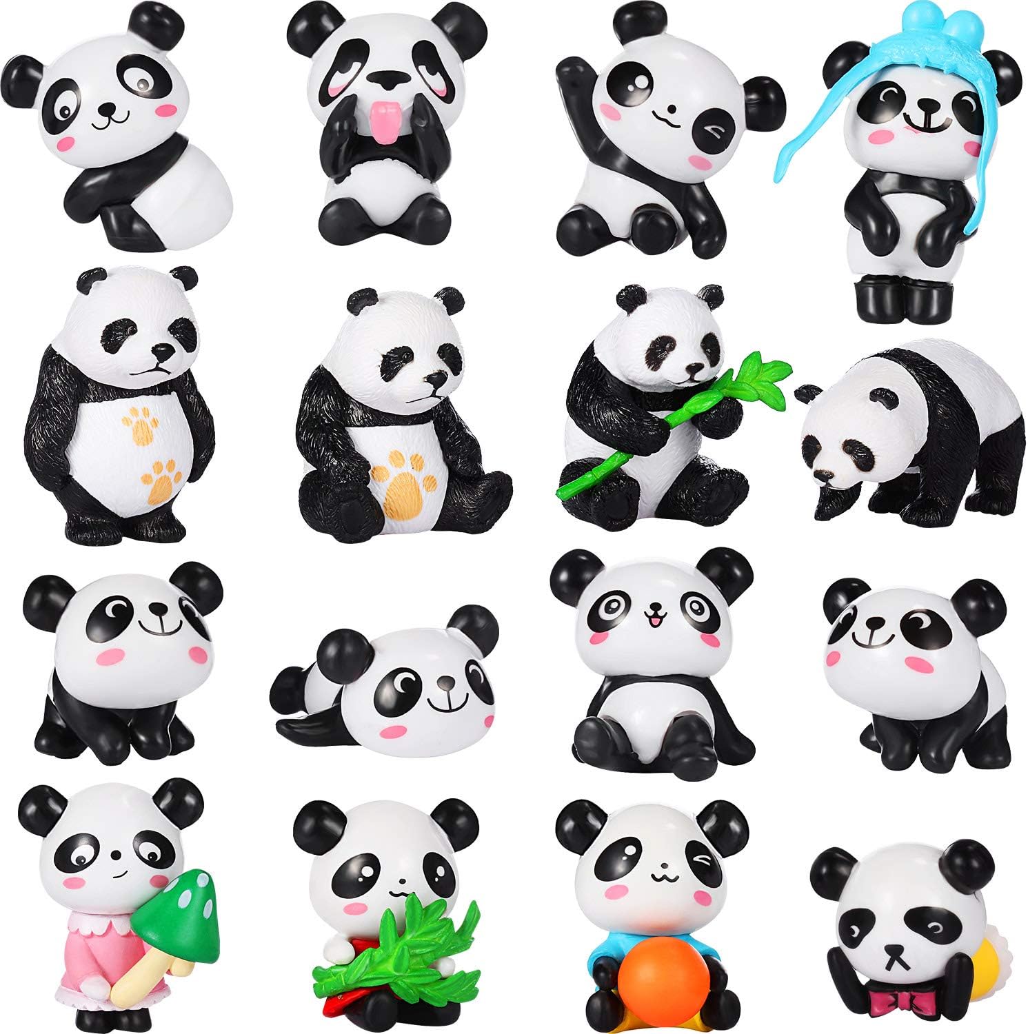 Chinco 16 Pieces Cute Animal Mini Figurines Playset Mini Cake Toppers Decoration Craft for Kid Party Favors Fun Office Home Decor (Panda Figures)