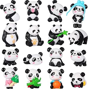 Chinco 16 Pieces Cute Animal Mini Figurines Playset Mini Cake Toppers Decoration Craft for Kid Party Favors Fun Office Home Decor (Panda Figures)