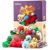 CHIWAVA 60PCS 4.1'' Furry Cat Toy Mice Rattle Small Mouse Kitten Interactive Play Assorted Color