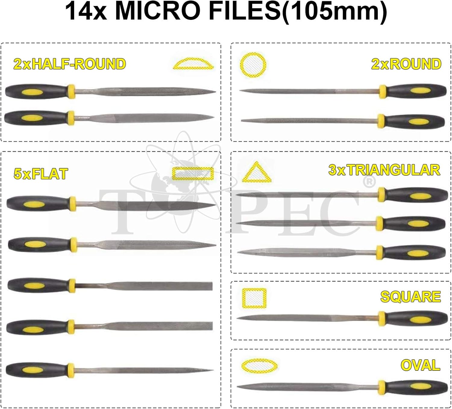 Topec 26 Pcs Metal File Set, Wood Files Tools for Steel Rasp & Needle Files Set, Metal File in Flat, Half - Image 4