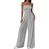 PRETTYGARDEN Womens Trendy Strapless Rompers 2026 Ruched Tube Top Wide Leg One Piece Jumpsuits Beach Vacation Summer Outfits