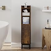 FerniTry Small Bathroom Storage Cabinet, Corner Floor Narrow Toilet Paper Cabinet with Door and Shelves,Bathroom Organizer with Adjustable Shelf, for Small Spaces (Rustic Brown)