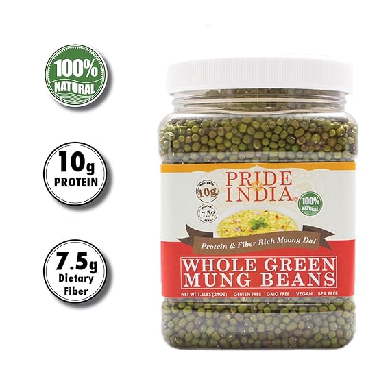 Pride Of India -Whole Mung verde Gram - 1,5 lbs (680 g) Jar ...