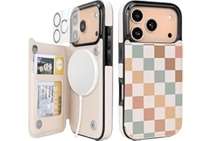 uCOLOR for iPhone 17 Pro Wallet Case Magsafe with Card Holder Slot【Compatible with MagSafe】 Folio Flip PU Leather Double Magnetic RFID Design with Camera Lens Protector 6.3" (Pastel Check Vibes)
