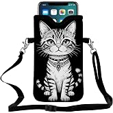 Bihgnycw Men Women Neoprene Cell Phone Sleeve Pouch Case Bag with Crossbody Strap/Neck Lanyard 7.5 X 4.3 in (Black and White Cat Pattern)
