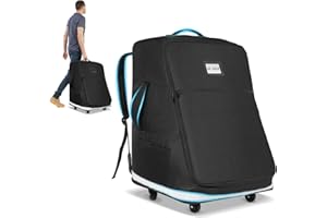 Automiim Car Seat Travel Bag for Airplane with Swivel Wheel, Extendable Height Padded Carseat Travel Backpack Large Storage Bag, Baby Infant Booster Seat Bags for Air Travel