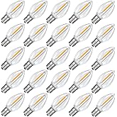 FUTIME 25Pack LED Night Light Bulbs, C7 Shatterproof Replacement Led Bulb for String Light, E12 Base Salt Lamp Bulbs, 0.6W Equivalent to 7W, Warm White 2200K, 50LM