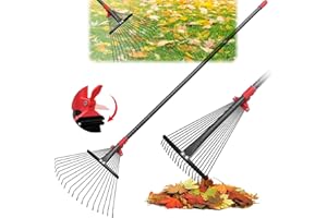 TAILERNRUYE 76 Inch Rake for Leaves, Adjustable 18 Metal Tines with Expandable Head Garden Rakes for Lawns Heavy Duty Metal Rake for Leaves Yard Gardening Grass Outdoor Debris