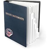 TRS Estate Planning Binder Kit &ndash; Pre-Labeled Tabs, Sheet Protectors | 1.5" D-Ring Faux Leather Organizer for Wills, Trusts, Power of Attorney &amp; End-of-Life Planning | Navy with Bronze