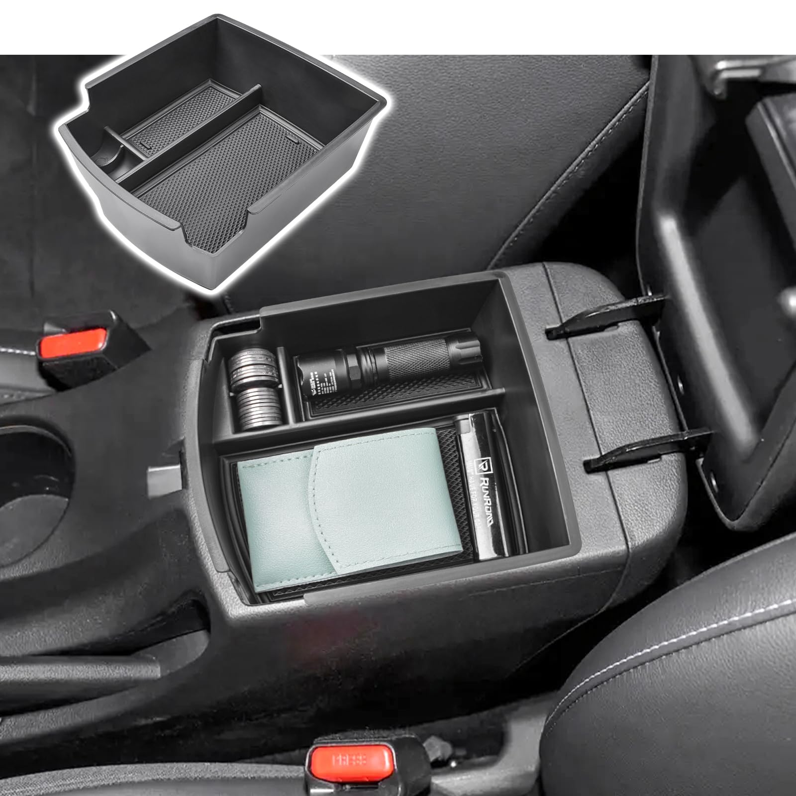 Photo 1 of RUNROAD Center Console Organizer Tray Compatible with Hyundai Kona 2018-2023 Accessories, Insert Armrest Tray Console Storage Box Kona Organizer ABS Dividers Coin Holder, Black