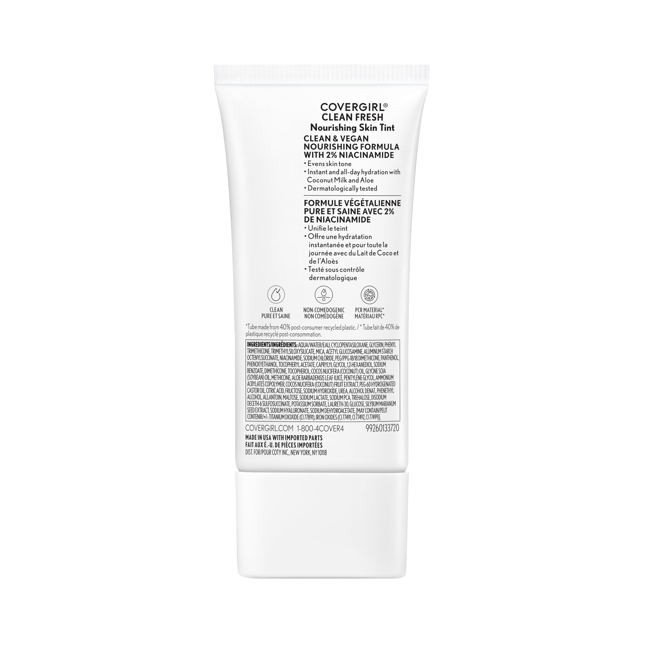 COVERGIRL Clean Fresh Nourishing Skin Tint, 550 Light/Medium, Liquid Foundation, Dewy Finish, Infused with Coconut & Aloe, Vegan Formula