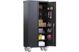 Reemoon Metal Storage Cabinet,Garage Storage Cabinet with Doors and Shelves,71/in Steel Lockable File Cabinet,Tall Tool Cabinet for Office,Home,Storage 71inch-Black