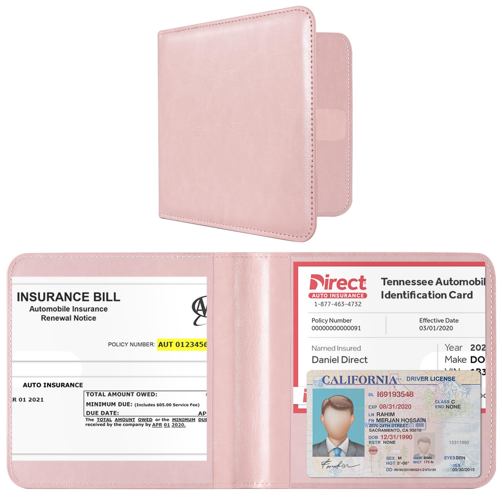 Photo 1 of CoBak Car Registration and Insurance Holder - Men and Women Small Lightweight Vehicle Glove Box Car Organizer, Auto Truck Comparment Accessories Case for Essential Document, Driver License (Pink)