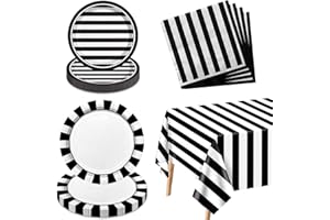 61 Pieces Black and White Striped Party Supplies Black and White Plates and Napkins Set with Paper Plates Napkins Black and W