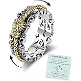 Sunflower Fidget Rings for Anxiety Stress 925 Sterling Silver Flower Spinning Ring Jewelry Gifts Women Daughter Mom
