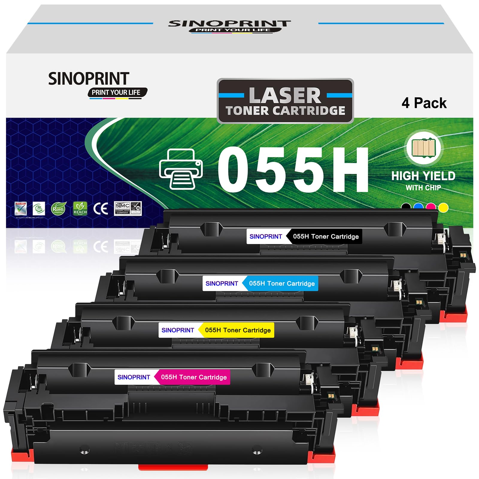 Photo 1 of SINOPRINT 055H 055 Toner Cartridge Replacement (with Chip) for Canon Color ImageCLASS MF741Cdw MF743 MF741 MF746Cdw MF740C MF745Cdw LBP664Cdw Printer Ink 4 Packs