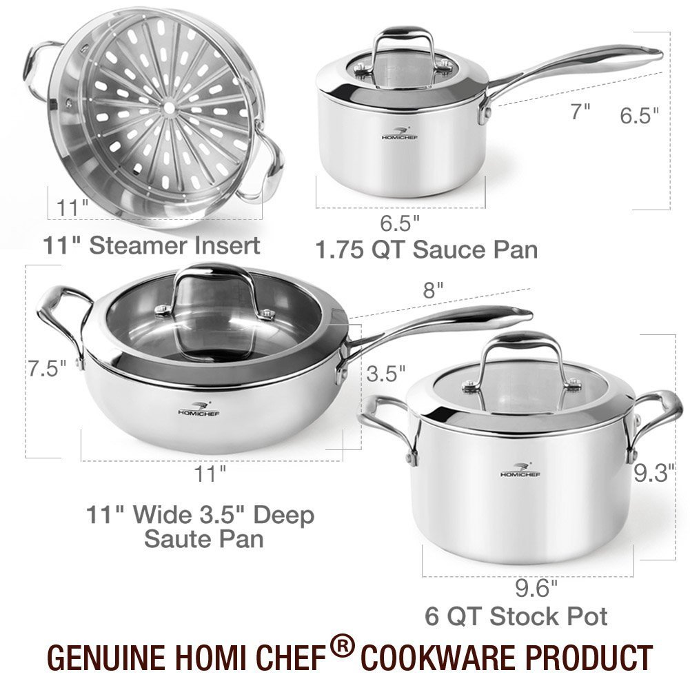HOMI CHEF 7Piece Mirror Polished Nickel Free Stainless Steel Cookware