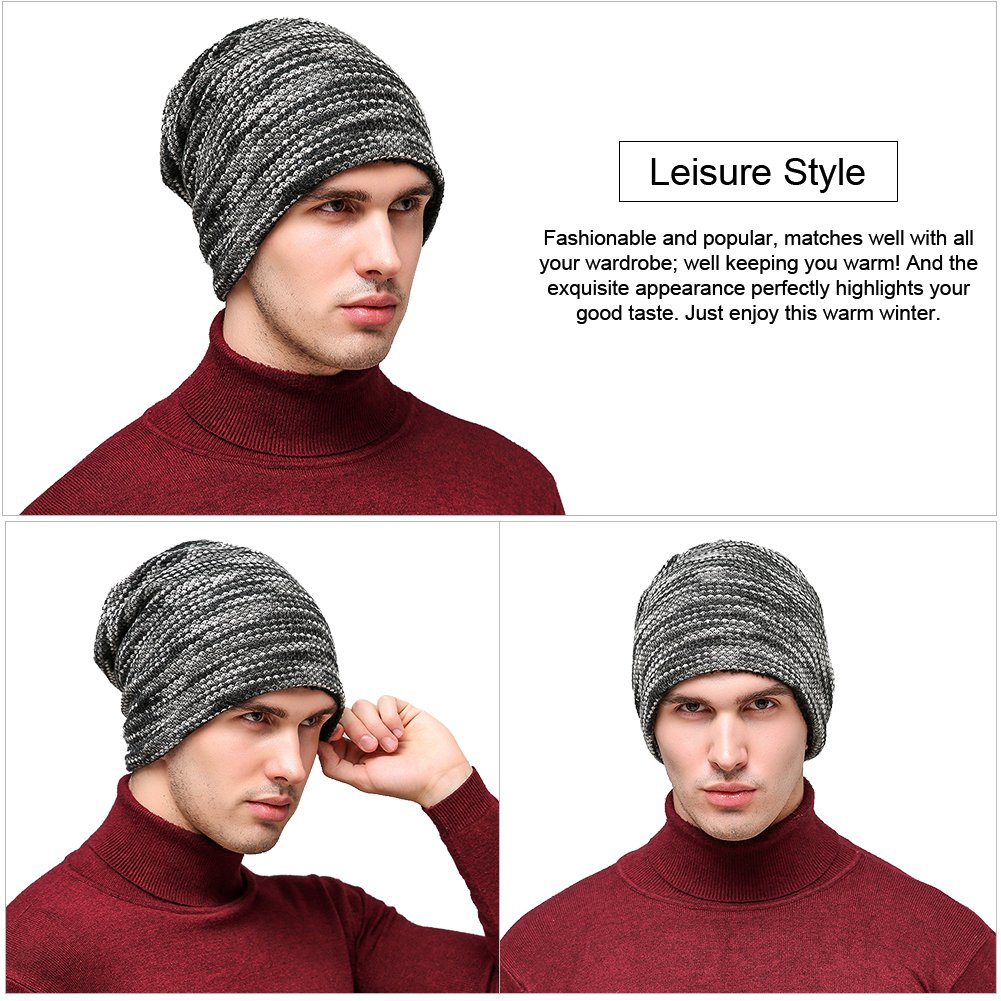 Vbiger Unisex Baggy Beanie Warm Lined Winter Hat Slouchy Knit Skull Cap (Grey)