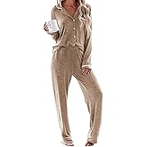 Ekouaer Women's Pajama Sets Long Sleeve Button Down 2 Piece Pjs Soft Lounge Sets Notch Collar Sleepwear