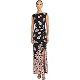Maggy London Womens Sequin Floral Maxi Dress Sleeveless Boat Neck Formal Evening Wedding Guest Dresses