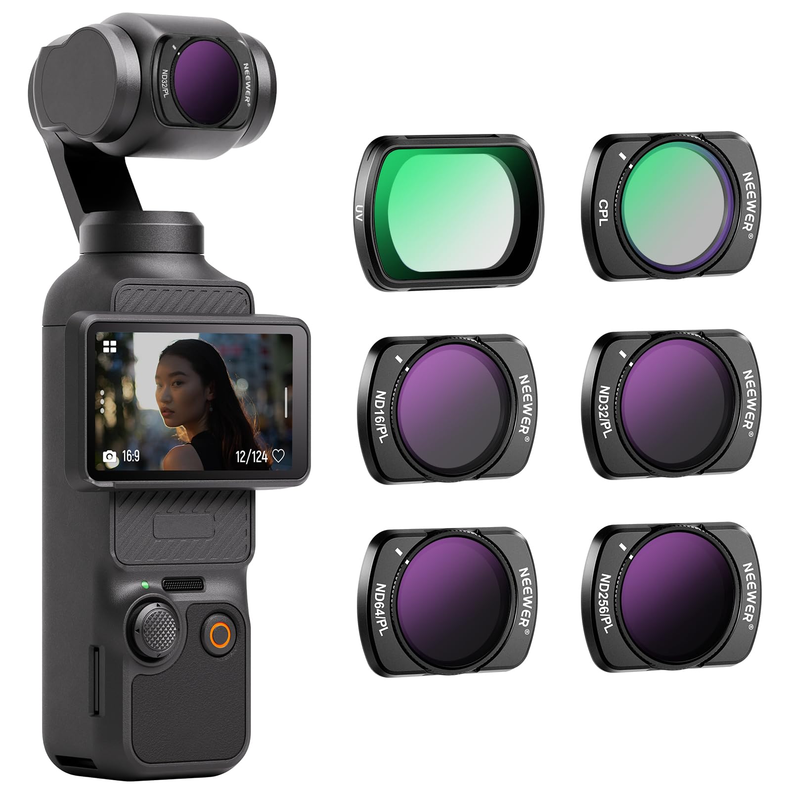Neewer Magnetic ND/CPL Filter Set Compatible with DJI OSMO Pocket 3 Creator Combo Accessories, Action Camera 6 Pack UV CPL ND16/PL ND32/PL ND64/PL ND256/PL polarising and Neutral Density Filters