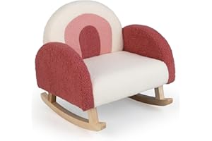 HONEY JOY Toddler Rocking Chair, Kids Rocker with Solid Wood Frame & Plush Fabric, Anti-Tipping Design, Toddler Couch for Kids Room, Playroom, Nursery, Bedroom (Red)