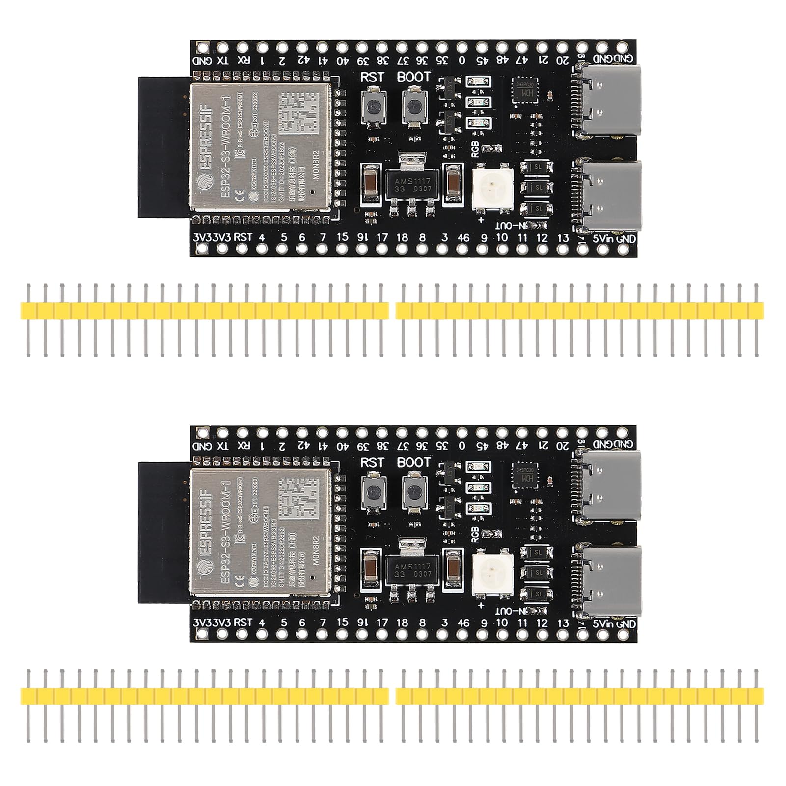 2PCS ESP32 ESP32-S3 Development Board Type-C WiFi+Bluetooth Internet of Things Dual Type-C Core Board ESP32-S3-DevKit C N8R2 Development Board ESP32-S3-WROOM Module