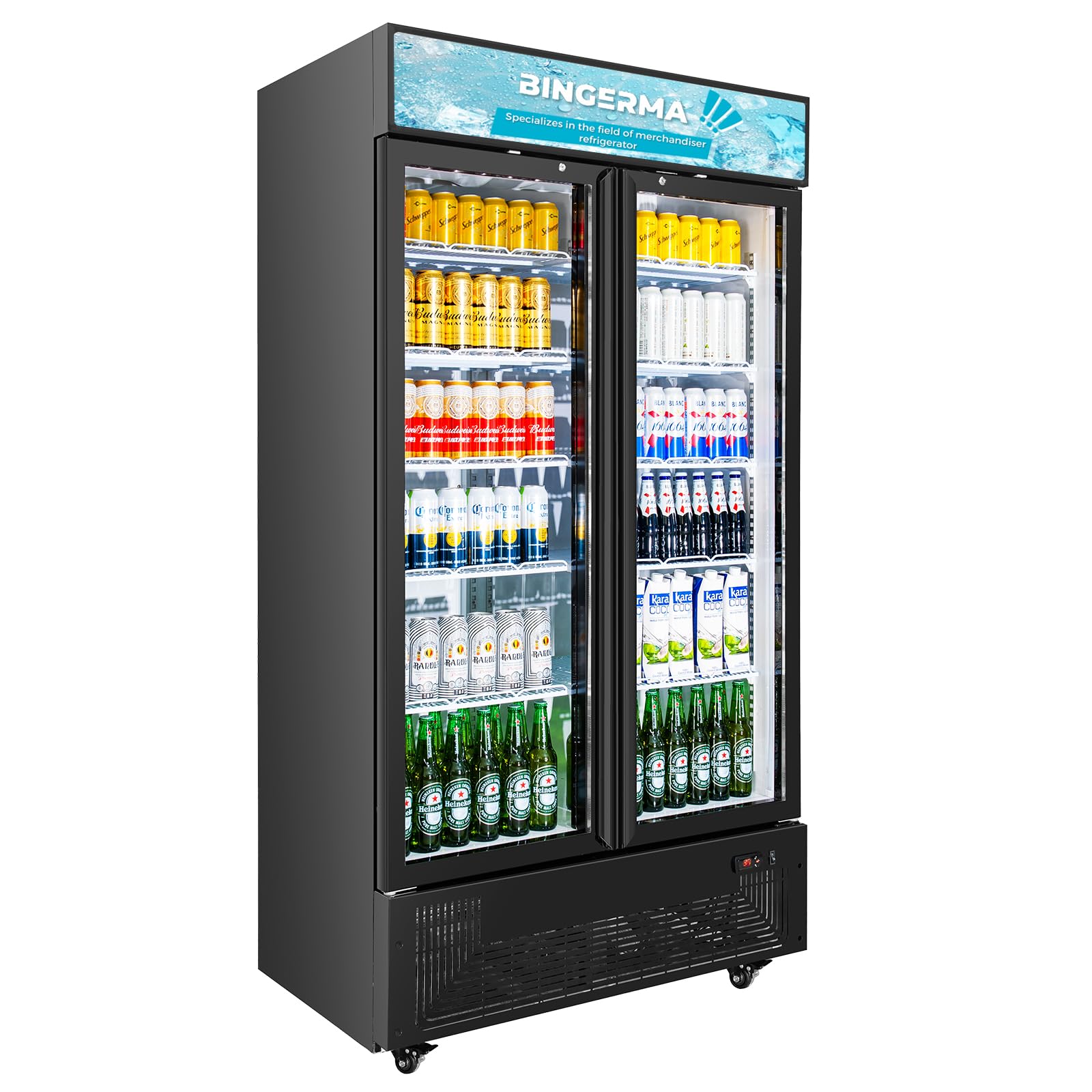 Photo 1 of BINGERMA Commercial Merchandiser Display Refrigerator with 2 Glass Doors 30 Cu.ft Beverage Back Bar Cooler Black Drink Fridge for Convenience Stores, Supermarkets, Bars, Offices