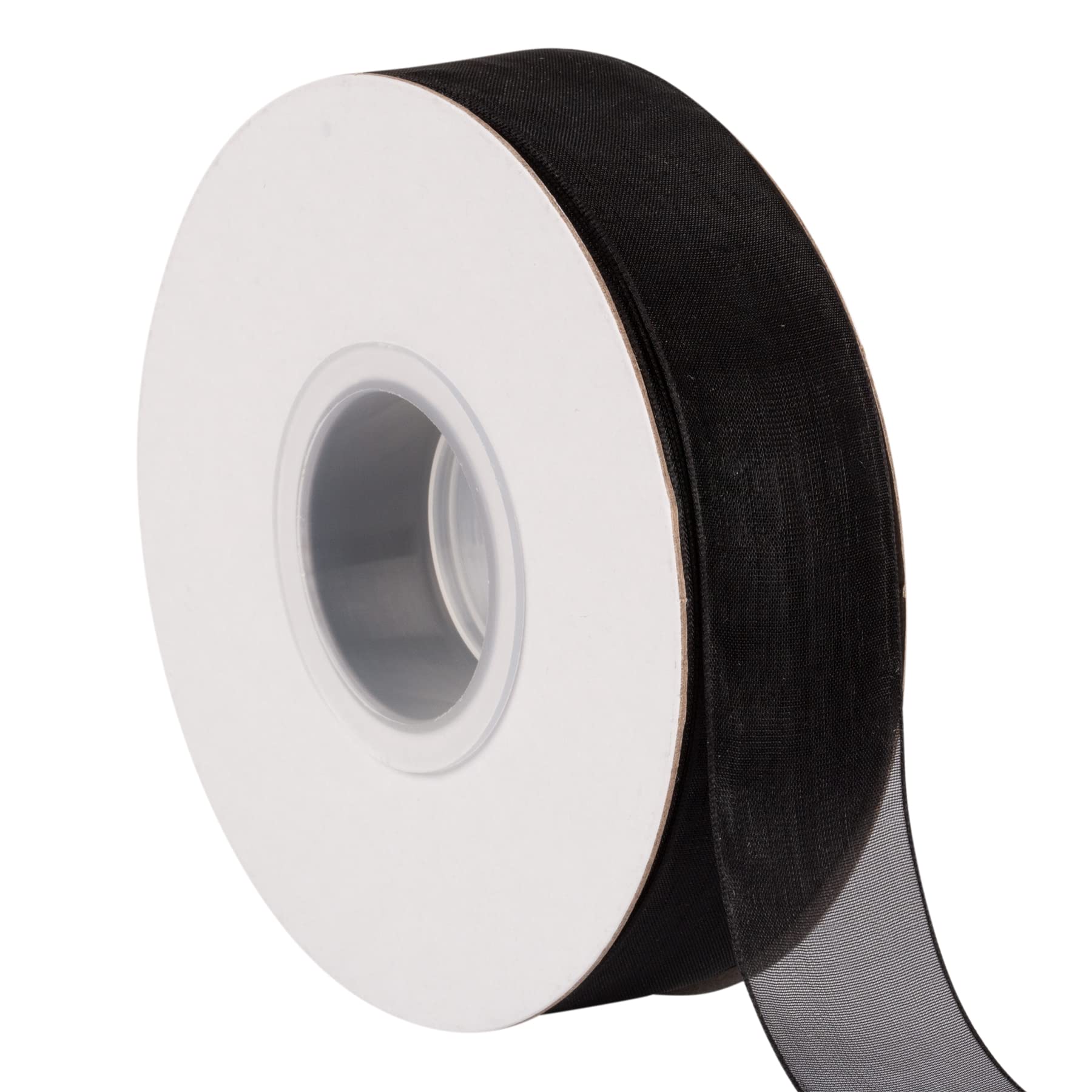 TEKDEERE 25mm Sheer Organza Ribbon,Black Shimmer Chiffon Ribbon for DIY Crafts Wedding Party Decorations, Gift Wrapping Bridal Bouquets (45M)