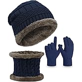 EAONE Kids Winter Hat Gloves Scarf Set, Knitted Toddler Beanie Cap, Mitten Gloves, and Neck Warmer for Boys Girls Aged 5-12