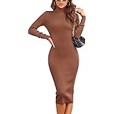 Rocorose Women's Turtleneck Ribbed Elbow Long Sleeve Knit Sweater Dress
