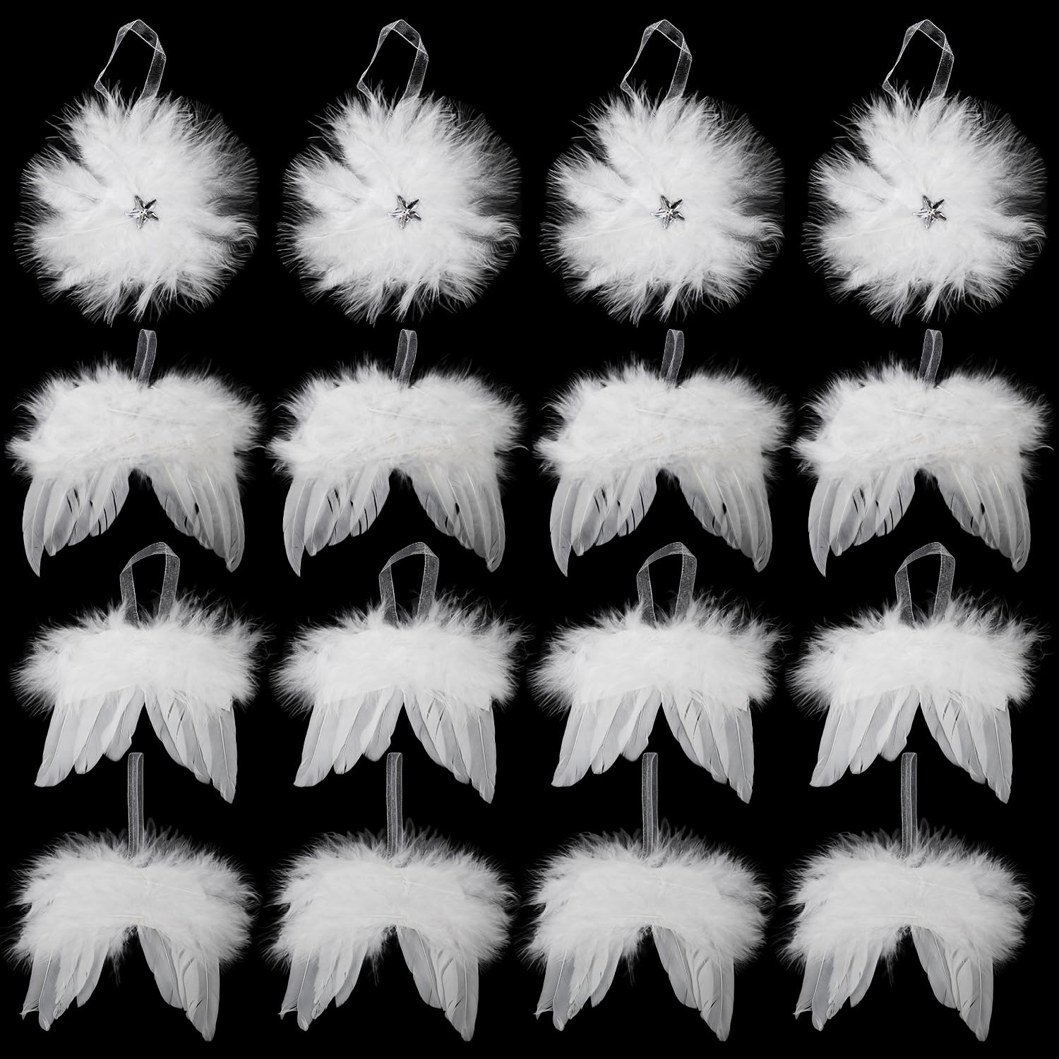 DERAYEE 16 PCS Christmas Hanging Decorations, Xmas Tree Decorations White Feather Personalized Angel Feather Wings for Xmas Wedding Festival Home Party Decoration