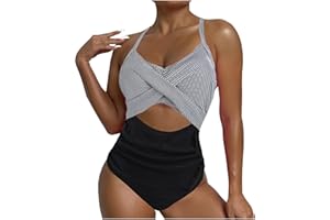 ZCVBOCZ Women's One-Piece Swimsuits Ruched Tummy Control Cutout High Waisted Bathing Suit Criss Cross Tie Back Monokini Swimwear