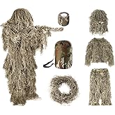 SOROVEE Ghillie Suit, 5 in 1 Ghillie Suit for Men Including Jacket, Pants, Hood, Carry Bag and Camo Tapes, Helloween Costumes