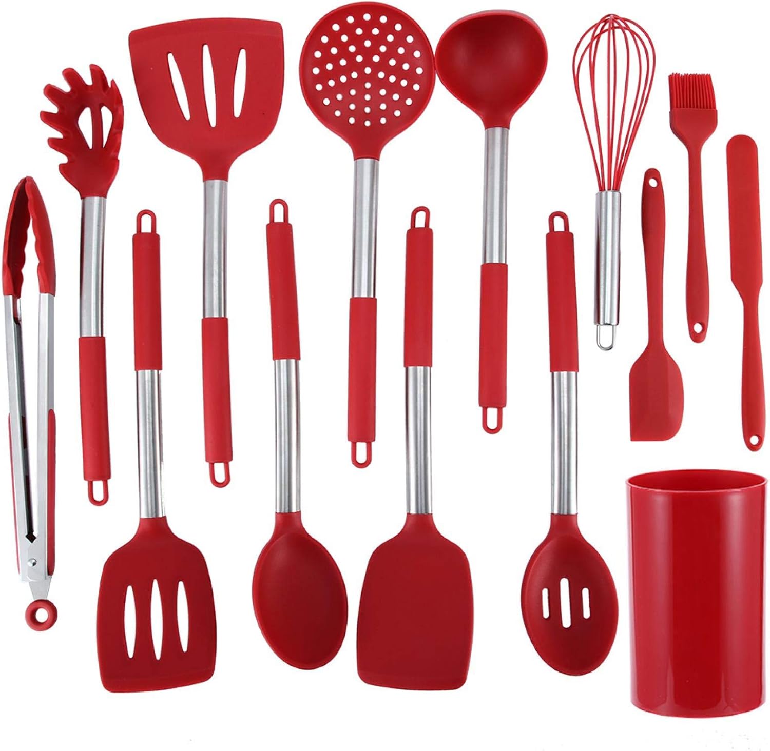 Kitchen Spatula Set, Cooking Utensils Set, Red Non‑Stick Hanging Hole