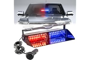 PKINGLAKE Red/Blue LED Dash Police Emergency Strobe Light Bar, 12V Windshield Visor Firefighter Flashing Safety Warning Lights for Trucks, Vehicles, Car