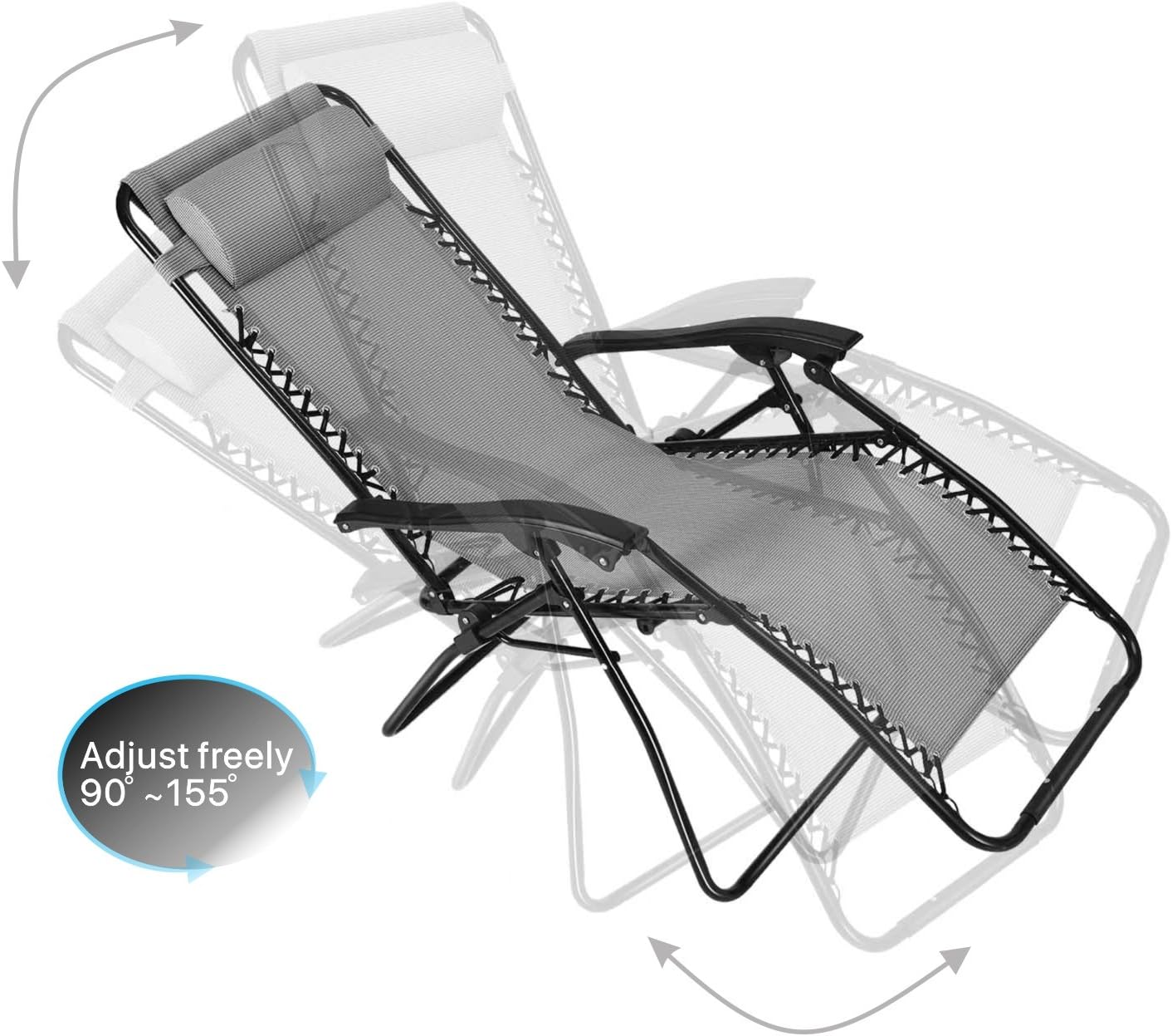 Flexzion Zero Gravity Chair - Anti Gravity Outdoor Lounge Patio Folding Reclining Chair and Textilene Seat with Footrest & Adjustable Pillow for Yard, Beach, Camping, Garden, Pool, Lawn Deck (Gray) : Garden & Outdoor