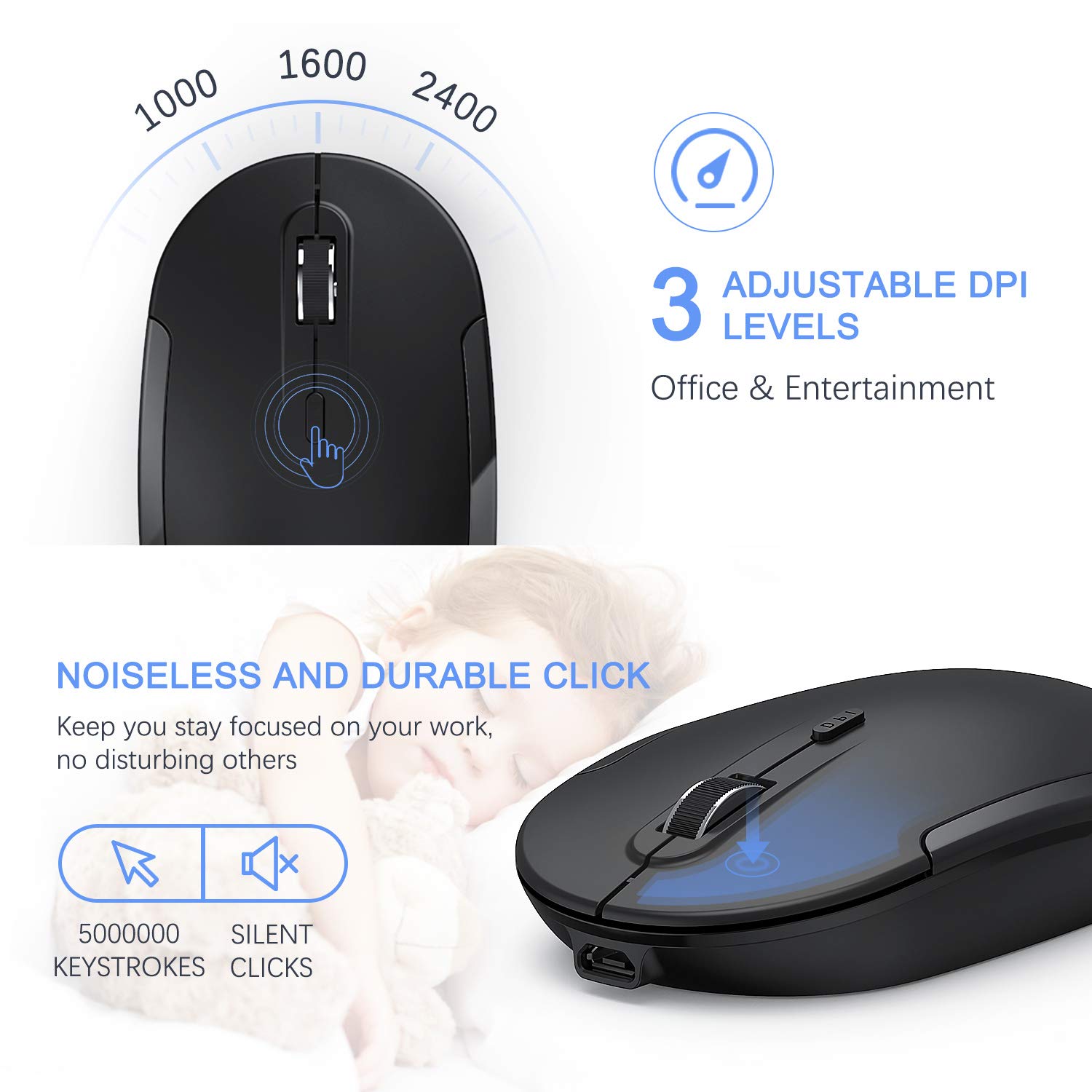 Wireless Keyboard and Mouse, Vssoplor 2.4GHz Rechargeable Compact Quiet Full-Size Keyboard and Mouse Combo with Nano USB Receiver for Windows, Laptop, PC, Notebook-Black